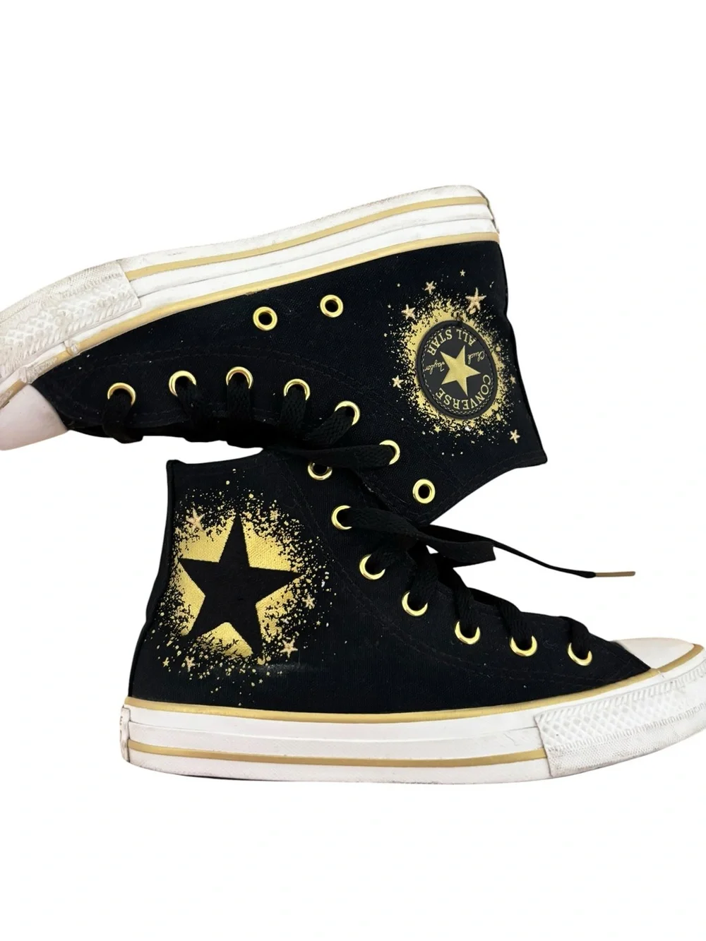 Converse Kids Black & Gold Star High Top Sneakers Size 2.5